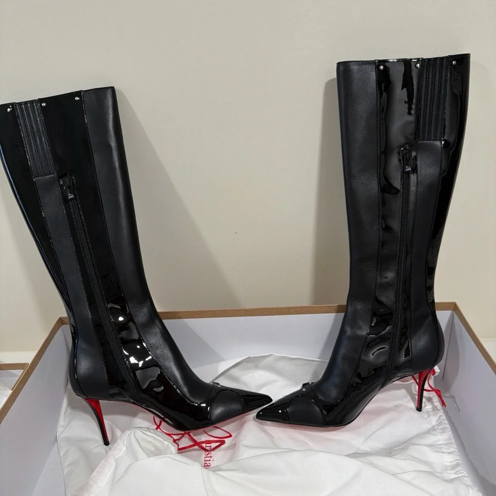 Christian Louboutin IN 90S Botta 80 Black Logo Leather Knee High Boot 40.5 $2395 - Picture 5 of 15